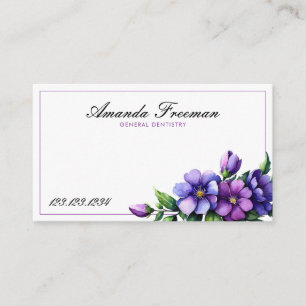 Chic Lila Watercolor Flowers Dentist Visitkort