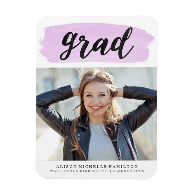 Chic Lila Watercolor Studenten Photo Magnet (Vertikal)