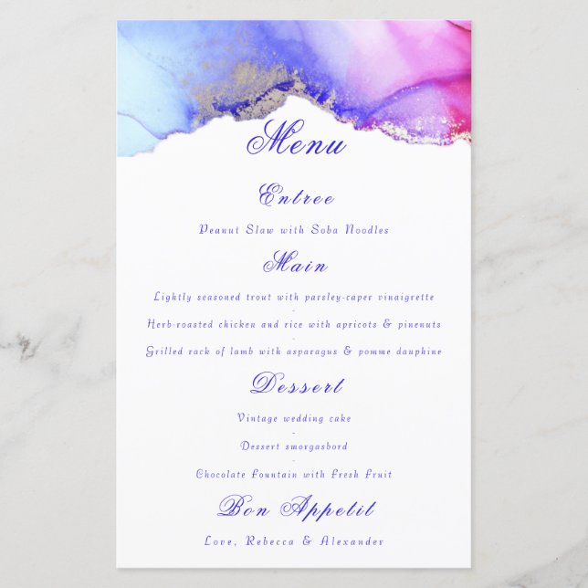 Chic Lila White Bröllop Menu (Framsida)