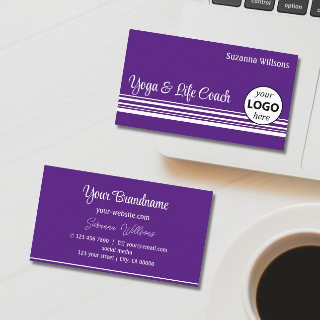 Chic Lila White Rand med Logotyp Professionell Visitkort (Skapare uppladdad)