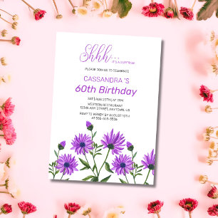 Chic Lila Xeranthemum Blommigt Surprise Birthday Inbjudningar