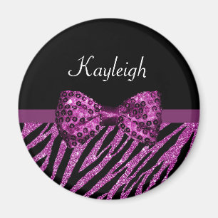 Chic lila zebratryck FALSK Glitterbåge med namn Magnet