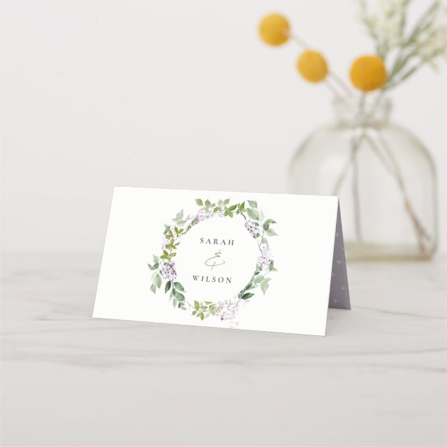 Chic Lilac Blommigt andedräkt Garden Wedding Placeringskort (Framsida)