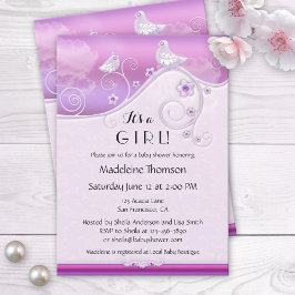 Chic Lilac Blommigt Bird Baby Shower-inbjudan Inbjudningar