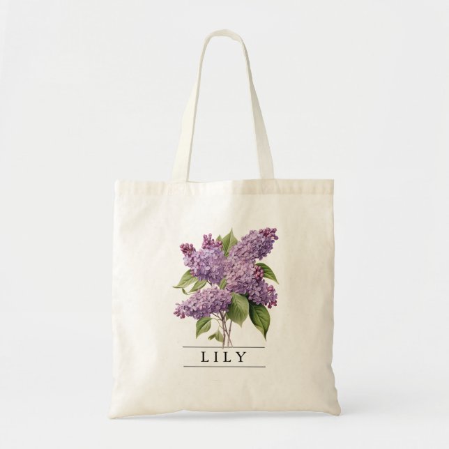 Chic Lilac Blommigt Botanical-Personalize-Budget Tygkasse (Framsidan)