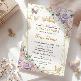 Chic Lilac  Blommigt Ro Quinceanera Sweet 16 Inbjudningar