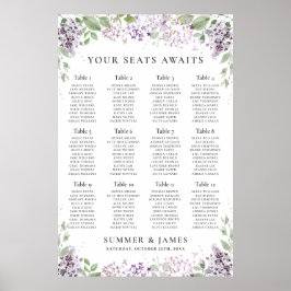 Chic Lilac Lila Blommigt Bröllop Sittdiagram Poster