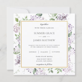 Chic Lilac Lila Blommigt Greenery Bröllop Square Inbjudningar