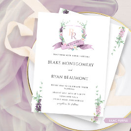 Chic Lilac Lila Pastel Blommigt Monogram Bröllop Inbjudningar