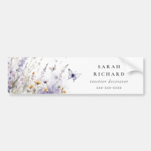 Chic Lilac Lila WildblomButterfly Watercolor Bildekal