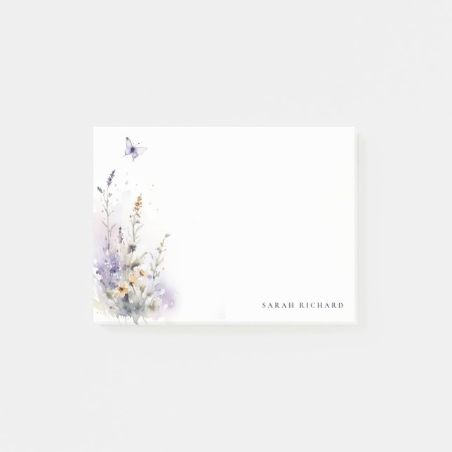 Chic Lilac Lila WildblomButterfly Watercolor Post-it Block (Framsida)