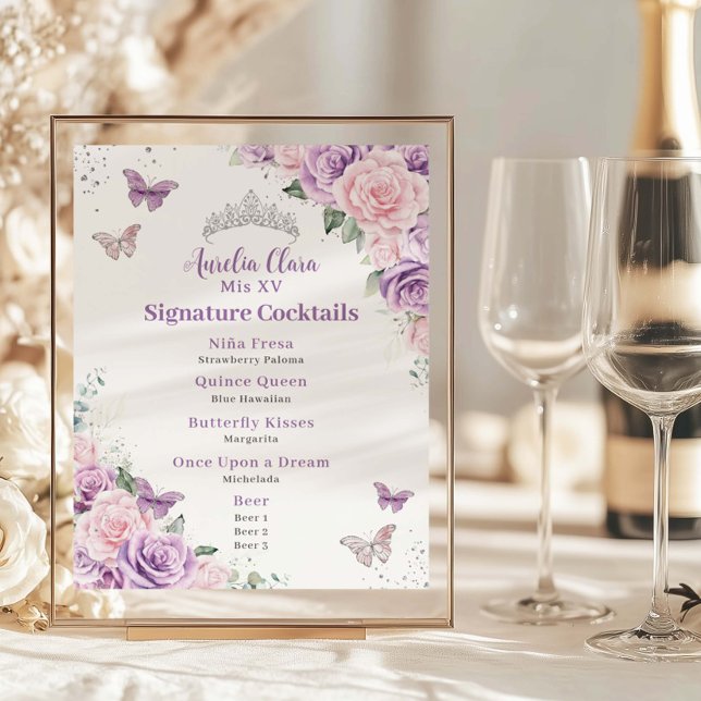 Chic Lilac Rosa Blommigt Quinceanera Pub Drink Men Poster (Skapare uppladdad)