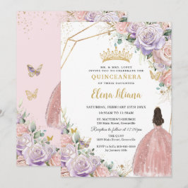 Chic Lilac Rosa Blommigt Ro Quinceanera Sweet 16 Inbjudningar