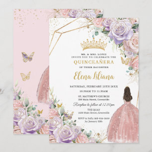 Chic Lilac Rosa Blommigt Ro Quinceanera Sweet 16 Inbjudningar