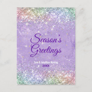 Chic Lilax lila faux glitter jul nytt år Vykort