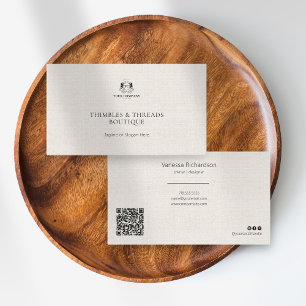 Chic Linen Simple Business Logotyp QR Marknadsföri Visitkort