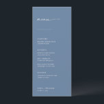 Chic   listrutan Enkel modern skript Bröllop | Blå Meny<br><div class="desc">Dessa enkla och moderna menyer kommer att vara perfekten som kompletterar ställe-inställningarna vid mottagningen! Den handskrivna skriptrubriken parad med serif och sans-serif typsnitt ge ger ett klassiskt, rent utseende. Anpassa menyerna med menyalternativen i bröllop och parets datum namn och bröllop på grund. Du kan också "klicka för att anpassa ytterligare"...</div>