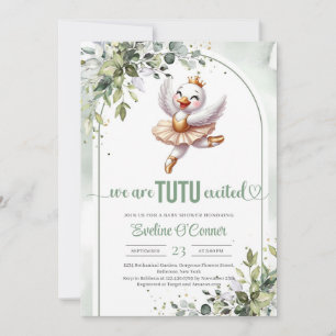Chic liten svan med guld tutu dress eucalyptus inbjudningar