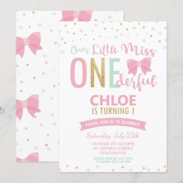 Chic Little Miss ONE001st Birthday Rosa Bows Inbjudningar