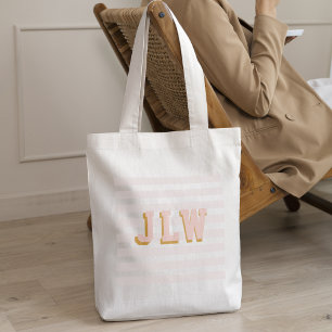 Chic Ljus rosa Preppy 3-brev Monogram Canvas Tygkasse