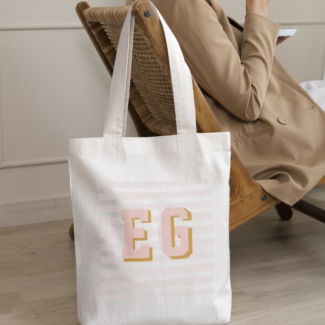 Chic Ljus rosa Preppy Monogram Initialer Canvas Tygkasse (Skapare uppladdad)