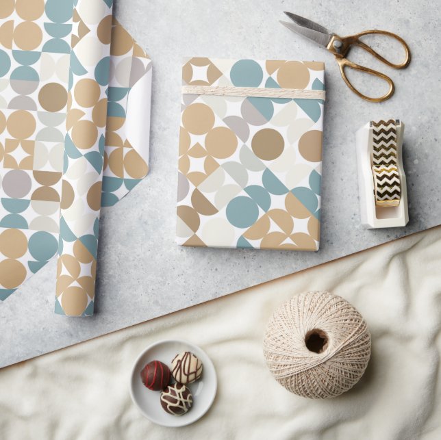 Chic Ljus Teal Taupe Tan Beige Cirklar Mönster Presentpapper (Hantverk)