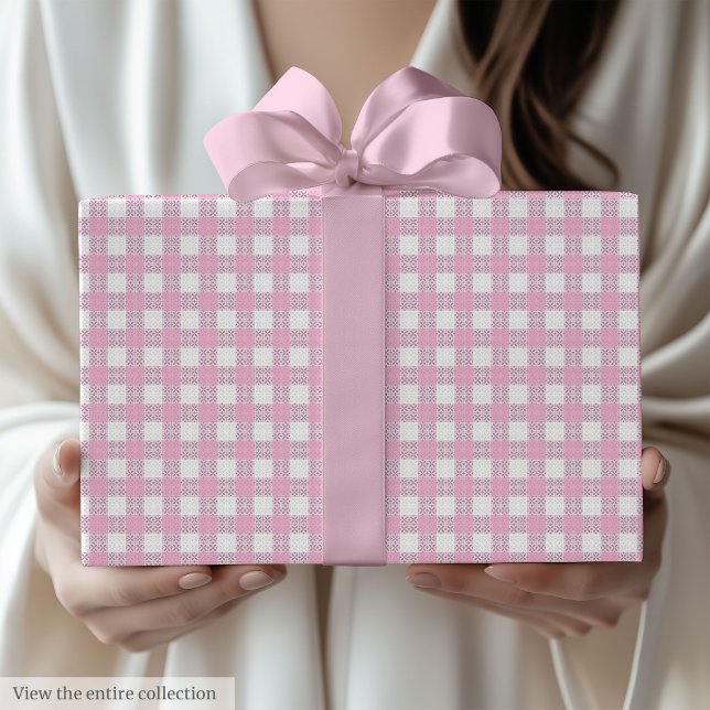 Chic ljusrosa rutig presentinslag för 60-årsdag presentpapper (Chic Light Pink Checkered 60th Birthday Gift Wrap)