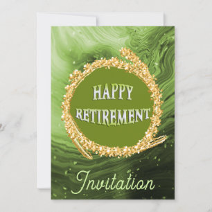 Chic Ljust grönt Marble & Guld Lycklig Pension Inbjudningar