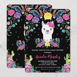 Chic Llama mexikanska Blommigten Baby Shower Chalk Inbjudningar