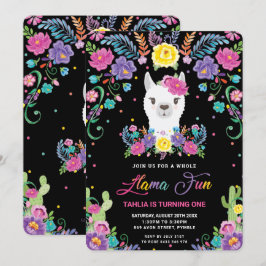 Chic Llama Roligt Mexikos Blommigt 1:a födelsedag  Inbjudningar