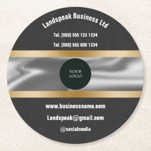 Chic Logotyp & Guld Black Suede Promoting Business Underlägg Papper Rund