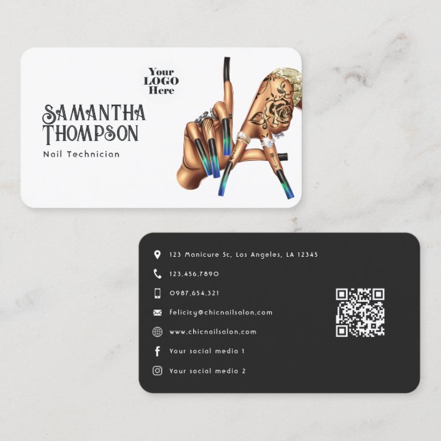 Chic Los Angeles LA Sign Nail Salon Branding Visitkort (Fram/baksida)