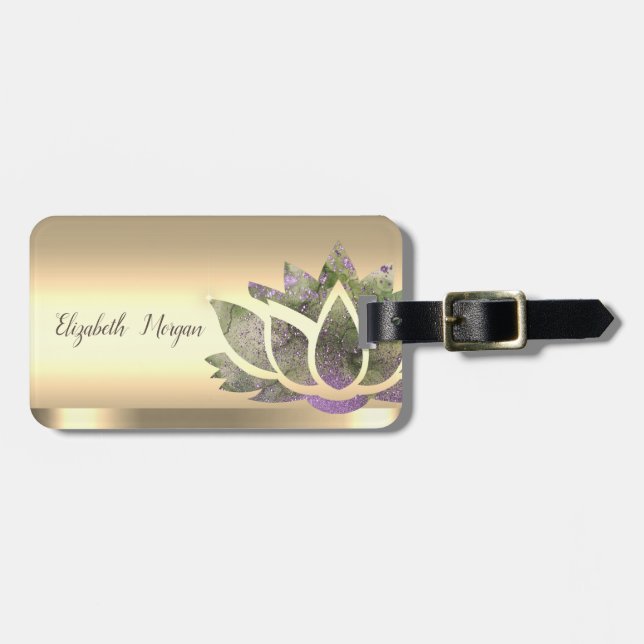 Chic Lotus Flower Guld Bagagebricka (Horisontell Framsida)