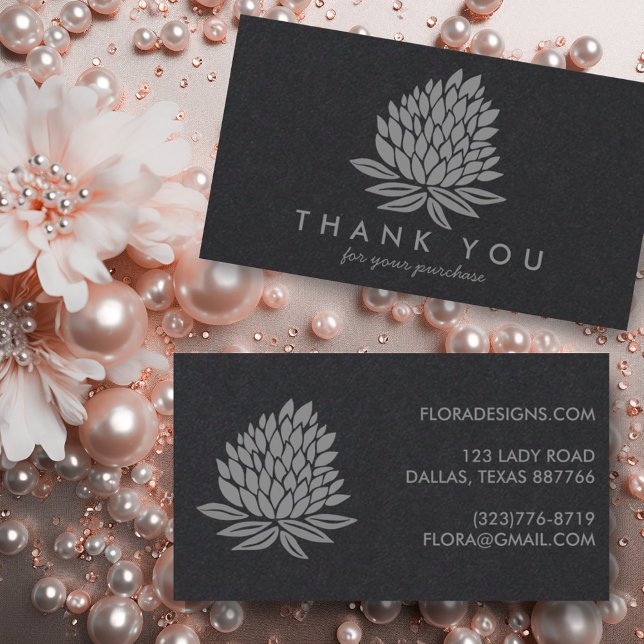 Chic Lotus Flowers Luxe Soft Grått Order Tack Visitkort (Custom order thank you cards with luxe lotus design. Customer appreciation card)