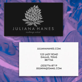 Chic Lotus Flowers Minimalist Grått Black Visitkort