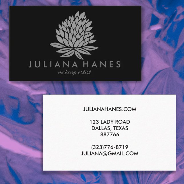 Chic Lotus Flowers Minimalist Grått Black Visitkort (Skapare uppladdad)