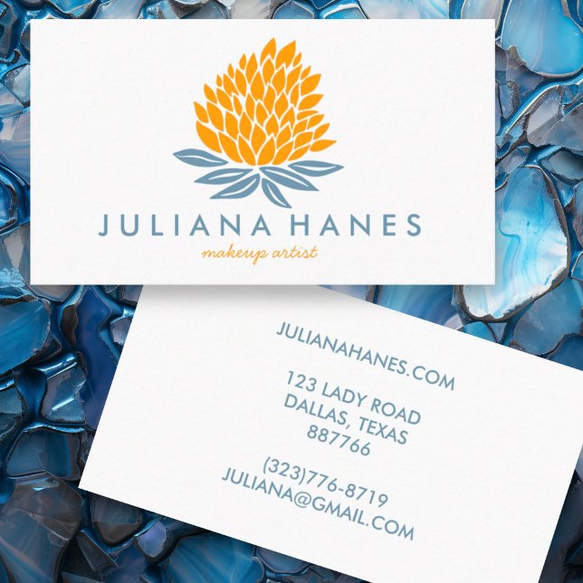 Chic Lotus Flowers Orange Blue Visitkort (Simple minimal lotus design custom business cards)