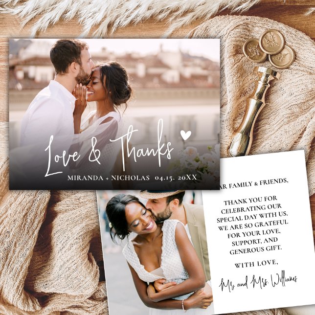 Chic Love and Thanks Script 2 Photo Script Wedding Tack Kort (Skapare uppladdad)