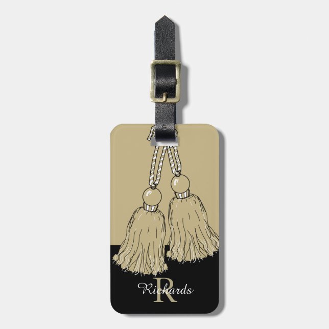 CHIC LUGGAGE/BAG TAG_KHAKI TASSELS/BLACK BAGAGEBRICKA (Vertikal Framsida)