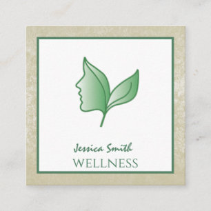Chic lugnande elegant flicka ansikte löv hälsa fyrkantigt visitkort