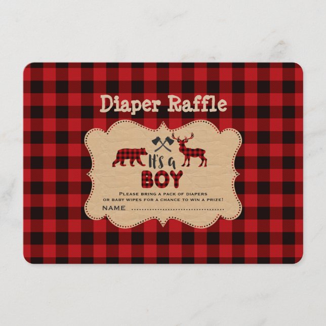 Chic Lumberjack Little Hunter Diaper Raffle Biljet Tilläggskort (Framsida)