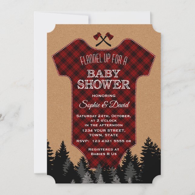 "Chic Lumberjack Red Buffalo Baby Kostym Baby Show Inbjudningar (Framsida)
