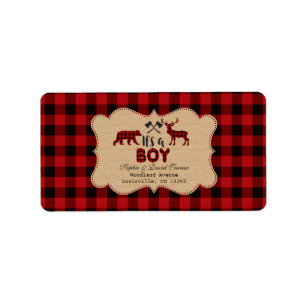 Chic Lumberjack Red Buffalo Baby Shower Adressetikett