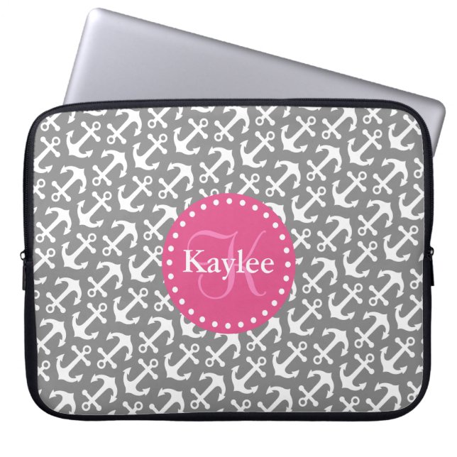 Chic Lutade ankare Mönster Grått Rosa Laptop Sleeve (Framsidan)