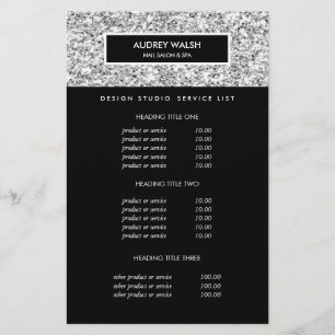 Chic Luxe Silver Glitter Salon Pris & Services Flygblad
