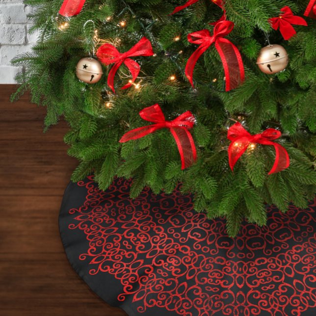 CHIC LUXURY BLACK OCH RED CHRISTMAS DAMASK GOTHIC JULGRANSMATTA BORSTAD POLYESTER (Skapare uppladdad)