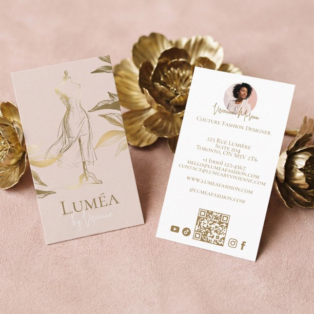 Chic Luxury Blush Pink Gold Beauty Couture Fashion Visitkort (Chic Luxury Blush Pink Gold Beauty Couture Fashion Business Card)