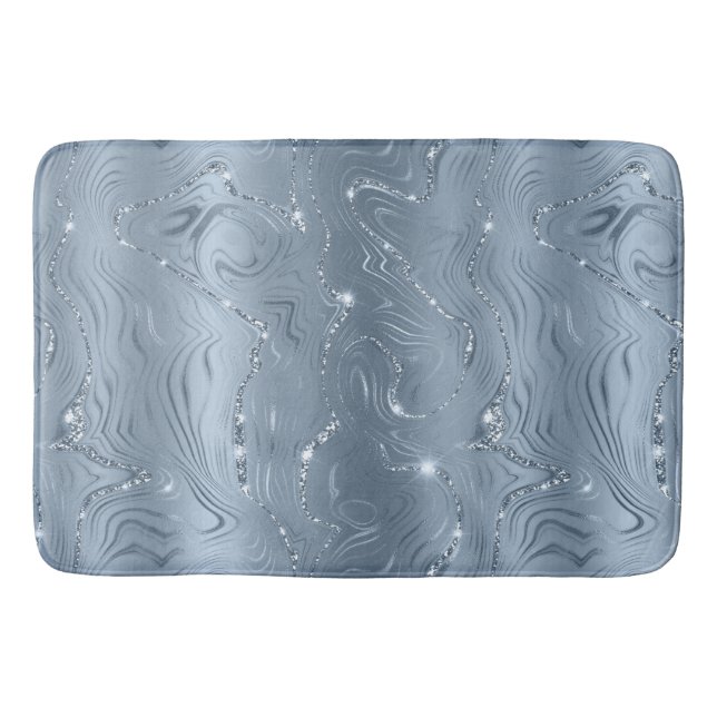 Chic Luxury Dusty Blue Silver Glitter Badrumsmatta (Framsidan)
