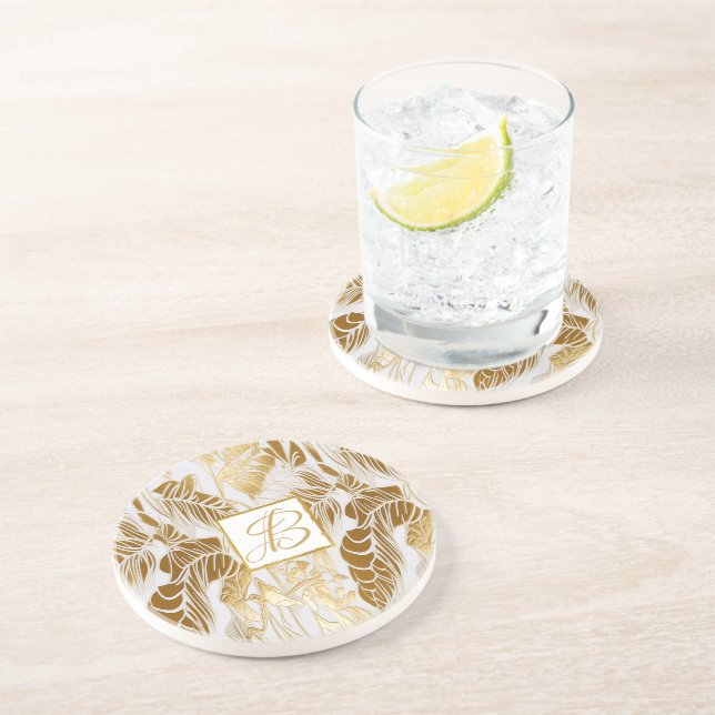 Chic Luxury Monogrammed Monstera Löv Underlägg (Sidan)