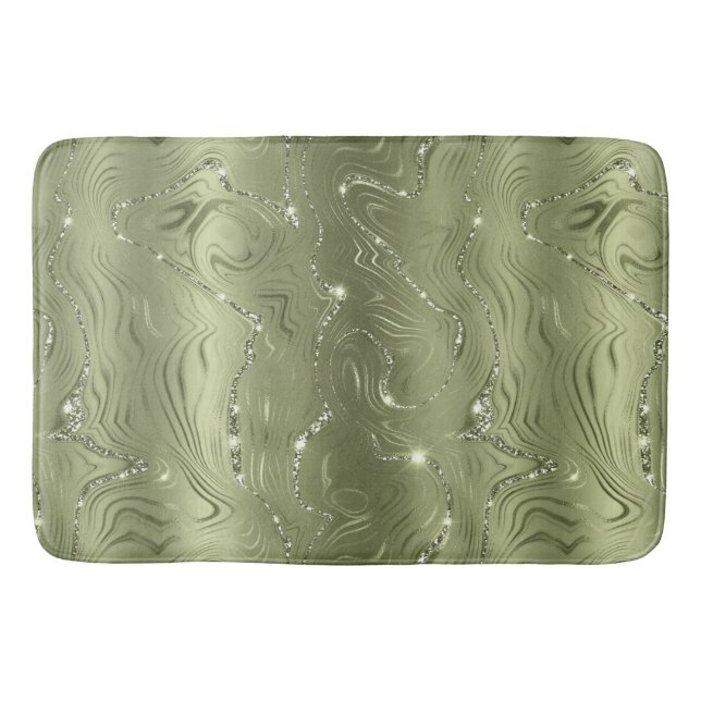 Chic Luxury Olive Silver Glitter Mönster Badrumsmatta (Framsidan)